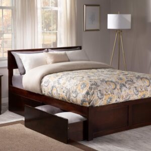 AFI Orlando Full Platform Bed with Flat Panel Footboard and Turbo Charger with Urban Bed Drawers in Walnut