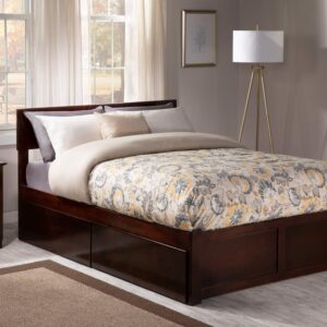 AFI Orlando Full Platform Bed with Flat Panel Footboard and Turbo Charger with Urban Bed Drawers in Walnut