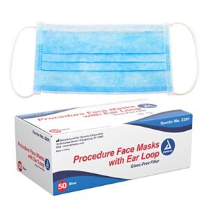 dynarex disposable face mask with ear loops- breathable blue medical procedure protective covering, box of 50