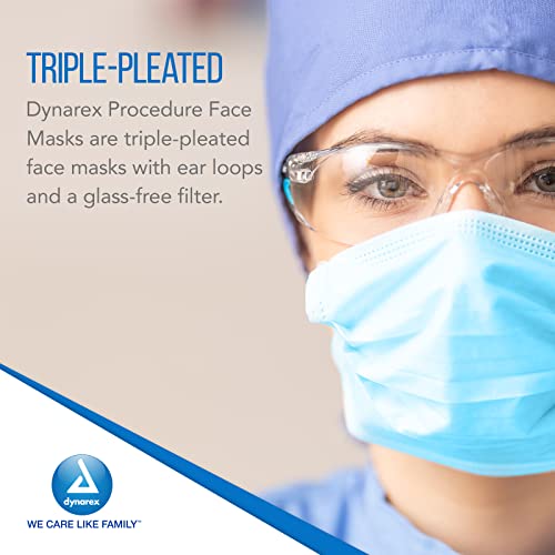 Dynarex Disposable Face Mask with Ear Loops- Breathable Blue Medical Procedure Protective Covering, Box of 50