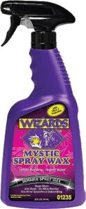 wizards spray mystic wax - slick finish detailer and glass cleaner for car detailing kit - durable spray wax and ceramic boost - repels water and protects with no residue - 22 oz - made in usa