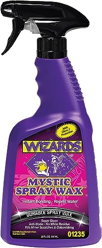 Wizards Spray Mystic Wax - Slick Finish Detailer and Glass Cleaner For Car Detailing Kit - Durable Spray Wax and Ceramic Boost - Repels Water and Protects With No Residue - 22 oz - Made in USA