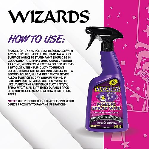 Wizards Spray Mystic Wax - Slick Finish Detailer and Glass Cleaner For Car Detailing Kit - Durable Spray Wax and Ceramic Boost - Repels Water and Protects With No Residue - 22 oz - Made in USA