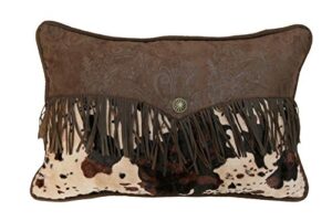 paseo road by hiend accents | caldwell western lumbar pillow, 16x21 inch, cow print and brown faux leather fringed decorative throw pillow for bed, couch, sofa
