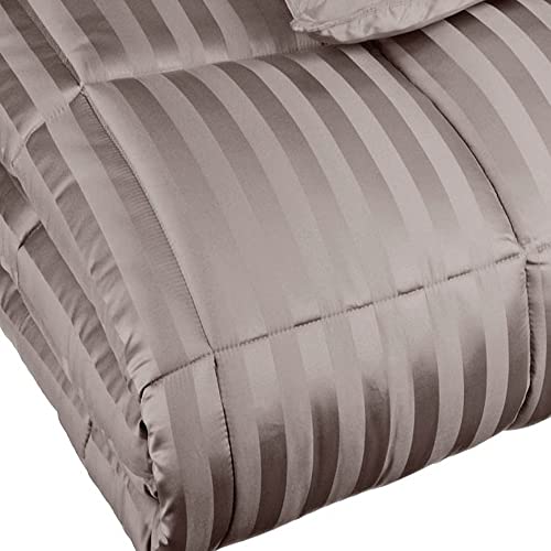 SUPERIOR Reversible Down Alternative Blanket, Bed Blanket and Oversized Throw Blanket with Silky Soft Striped Shell - Twin/Twin XL Bed, Grey