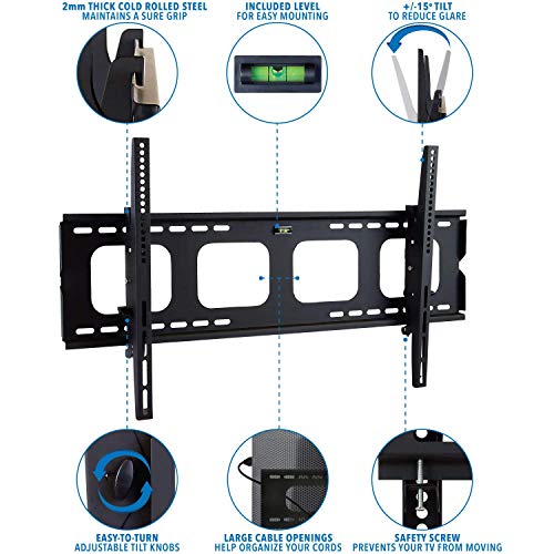 Mount-It! Large Tilting TV Wall Mount Bracket | 42 43 50 55 58 65 70 75 80 Inch | 220 Pound Capacity | VESA Compatible | Low Profile | Flat Screens