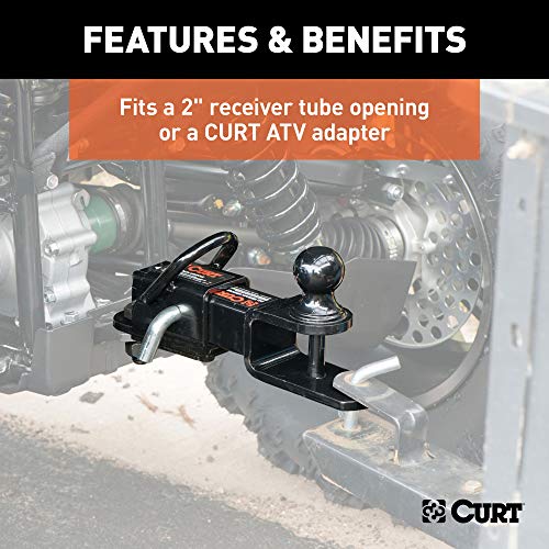 CURT 45038 3-in-1 UTV, ATV Trailer Hitch Mount with 2-Inch Receiver Adapter, 2-Inch Ball, Clevis Pin, 5/8-Inch Hole, Gloss Black Powder Coat