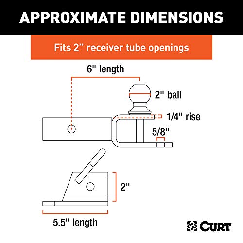 CURT 45038 3-in-1 UTV, ATV Trailer Hitch Mount with 2-Inch Receiver Adapter, 2-Inch Ball, Clevis Pin, 5/8-Inch Hole, Gloss Black Powder Coat