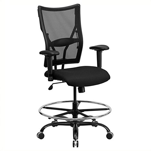 Flash Furniture HERCULES Series Big & Tall 400 lb. Rated Black Mesh Ergonomic Drafting Chair with Adjustable Arms