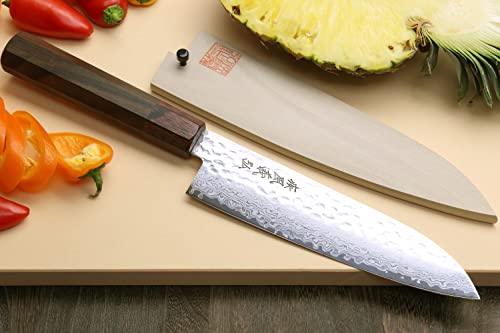 Yoshihiro VG-10 46 Layers Hammered Damascus Santoku Japanese Multipurpose Chef Knife (Rosewood Handle) (Rosewood Handle)