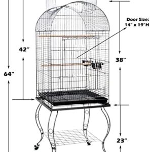 Large Open Dome Style Parrot Bird Cage with 5/8-Inch Bar Spacing for Quaker Cockatiel Indian Ring Neck Sun Parakeet Green Cheek Conures Lovebirds Budgies Canary Finch Parrotlet Portable Bird Cage