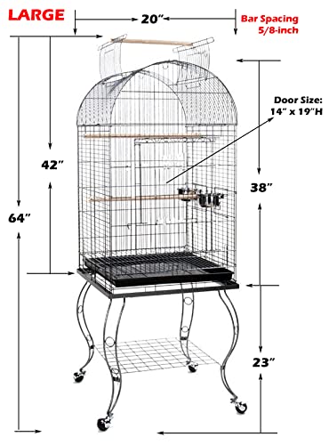 Large Open Dome Style Parrot Bird Cage with 5/8-Inch Bar Spacing for Quaker Cockatiel Indian Ring Neck Sun Parakeet Green Cheek Conures Lovebirds Budgies Canary Finch Parrotlet Portable Bird Cage