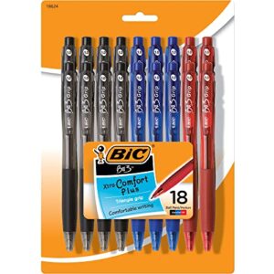 bic bu3 grip retractable ball pen, medium point (1.0mm), black, comfortable grip for smooth writing, 18-count