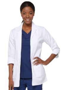 dickies scrubs women's junior fit 3/4 sleeve lab coat, white, medium
