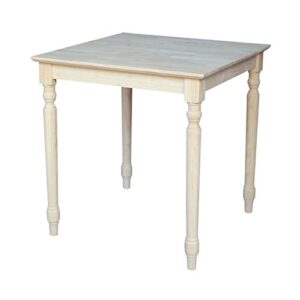 international concepts square solid wood top table with turned legs, 30-inch