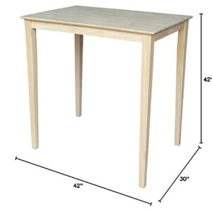 International Concepts Solid Wood Top Table with Shaker Legs, Bar Height