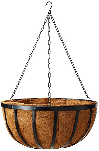 Arcadia Garden Products Coconut 1593 Solstice Round Hanging Basket Planter, 20-Inch, Black