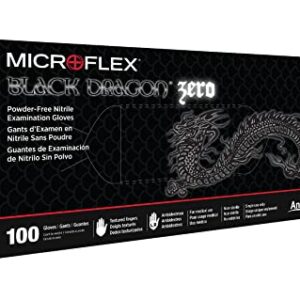 Microflex Black Dragon Zero BD-100N 5mil Disposable Nitrile Gloves w/Textured Fingertips for Automotive Aftermarket - Large, Black (Box of 100)