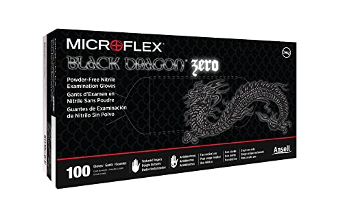 Microflex Black Dragon Zero BD-100N 5mil Disposable Nitrile Gloves w/Textured Fingertips for Automotive Aftermarket - Large, Black (Box of 100)