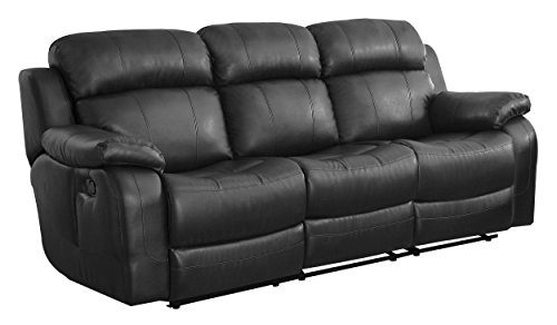 Homelegance Marille Reclining Sofa w/ Center Console Cup Holder, Black Bonded Leather