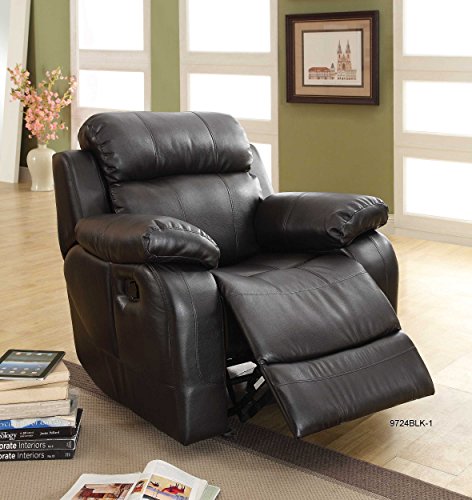 Homelegance Marille Reclining Sofa w/ Center Console Cup Holder, Black Bonded Leather