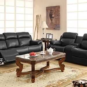 Homelegance Marille Reclining Sofa w/ Center Console Cup Holder, Black Bonded Leather