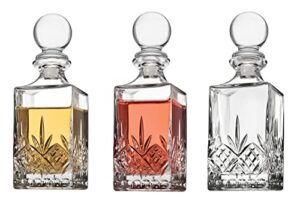 godinger mini whiskey decanter barware set - dublin crystal collection for liquor whisky vodka or wine - 10oz, set of 3