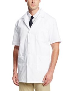 worklon 3409 polyester/cotton unisex short sleeve pharmacy lab coat with button closure, large, white