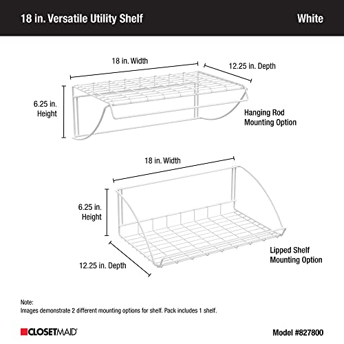 ClosetMaid 8278 18-Inch Wide Laundry Utility Hanger Shelf , White