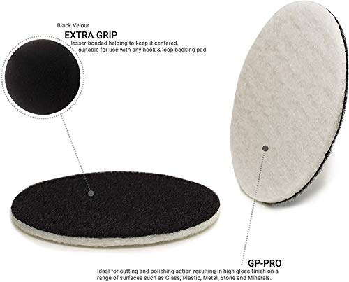 GLASS POLISH 11006 GP-PRO Felt Polishing Pad Set for Polishing Glass, Plastic, Metal, Marble | Ø 2 inch | Pack of 10 Pads