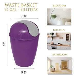 Evideco 6518170 Round Bath Floor Trash Can Waste Bin 4.5-liters-1.2-gal-Purple, 8.27" W x 13.39" H