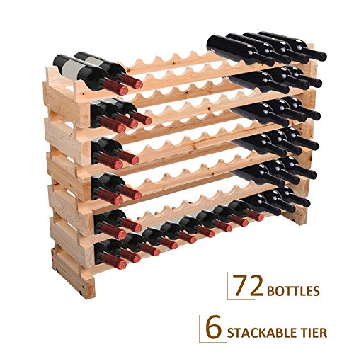 HOMCOM Stackable Wine Rack, Modular Storage Shelves, 72-Bottle Holder, Freestanding Display Rack for Kitchen, Pantry, Cellar, Natural