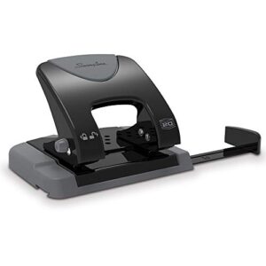 swingline 2 hole punch, hole puncher, smarttouch with edge guide, 20 sheet punch capacity, low force required, black/gray (74135)