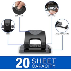 Swingline 2 Hole Punch, Hole Puncher, SmartTouch with Edge Guide, 20 Sheet Punch Capacity, Low Force Required, Black/Gray (74135)