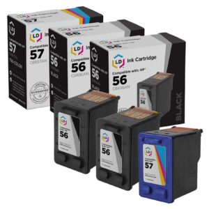 ld remanufactured ink cartridge replacement for hp 56 & hp 57 (2 black, 1 color, 3-pack)