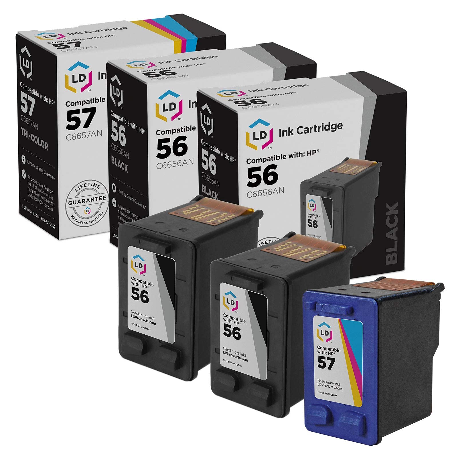 LD Remanufactured Ink Cartridge Replacement for HP 56 & HP 57 (2 Black, 1 Color, 3-Pack)