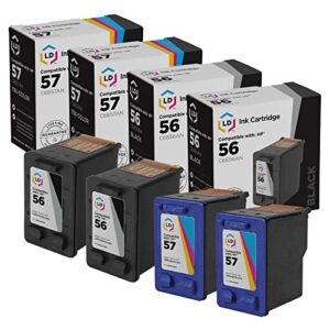 ld products remanufactured ink cartridge replacements for hp 56 c6656an & hp 57 c6657an (2 black, 2 color, 4-pack)