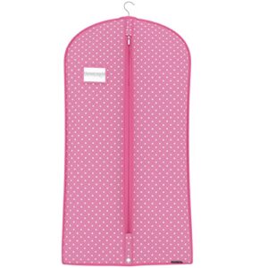 hangerworld pink polka dot suit and dress garment bags for storage - 45inch x 22inch - breathable clothes covers protecting dusts closet storage