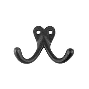 renovators supply bathroom hooks 2 in. black cast iron wall mount double hooks for hanging robe, towel, hat, with mounting hardware