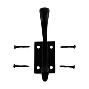 Renovator's Supply Black Wrought Iron Double Coat Robe Hooks 4 Inches Long Rustic Entry Way Hat or Jacket Hanger Wall Mount Including Complete Mounting Hardware