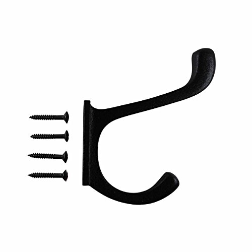 Renovator's Supply Black Wrought Iron Double Coat Robe Hooks 4 Inches Long Rustic Entry Way Hat or Jacket Hanger Wall Mount Including Complete Mounting Hardware