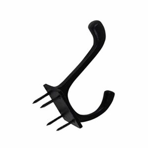 Renovator's Supply Black Wrought Iron Double Coat Robe Hooks 4 Inches Long Rustic Entry Way Hat or Jacket Hanger Wall Mount Including Complete Mounting Hardware