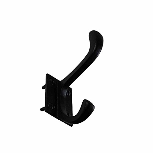 Renovator's Supply Black Wrought Iron Double Coat Robe Hooks 4 Inches Long Rustic Entry Way Hat or Jacket Hanger Wall Mount Including Complete Mounting Hardware