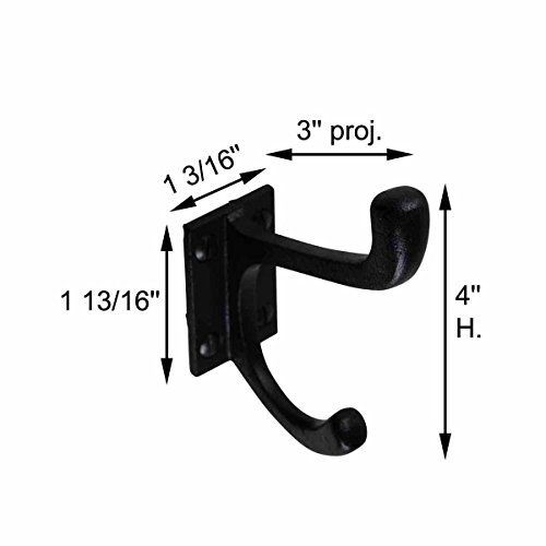 Renovator's Supply Black Wrought Iron Double Coat Robe Hooks 4 Inches Long Rustic Entry Way Hat or Jacket Hanger Wall Mount Including Complete Mounting Hardware