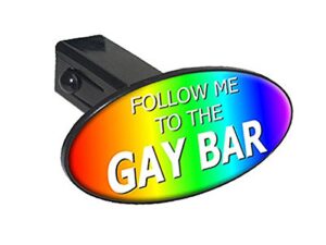 follow me to the gay bar rainbow oval tow trailer hitch cover plug insert 2"