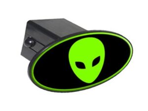 alien head green on black oval tow trailer hitch cover plug insert 2"