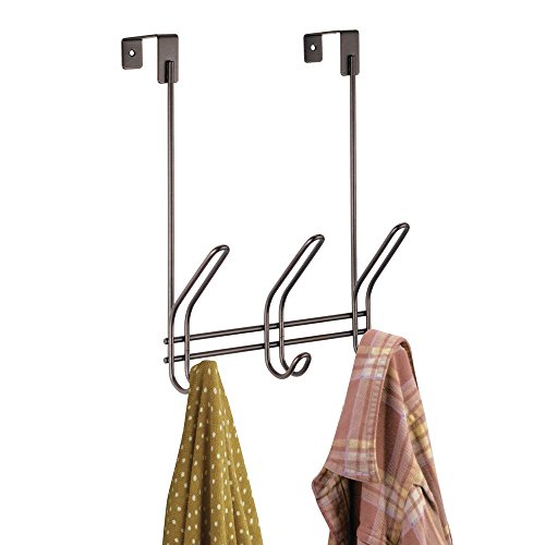 iDesign Classico Metal Over the Door Organizer, 3-Hook Rack for Coats, Hats, Robes, Towels, Bedroom, Closet, and Bathroom, 5" x 8.25" x 12.5" - Bronze