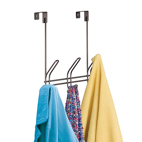 iDesign Classico Metal Over the Door Organizer, 3-Hook Rack for Coats, Hats, Robes, Towels, Bedroom, Closet, and Bathroom, 5" x 8.25" x 12.5" - Bronze