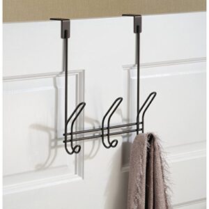 iDesign Classico Metal Over the Door Organizer, 3-Hook Rack for Coats, Hats, Robes, Towels, Bedroom, Closet, and Bathroom, 5" x 8.25" x 12.5" - Bronze