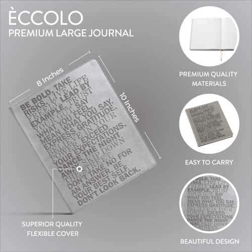 Eccolo Large Lined Journal Notebook, Flexible Cover, Writing Journal, 256 Ruled Ivory Pages, Ribbon Bookmark, Lay Flat, Desk Size for Work or School, Be Bold (Gray, 8x10 inches)